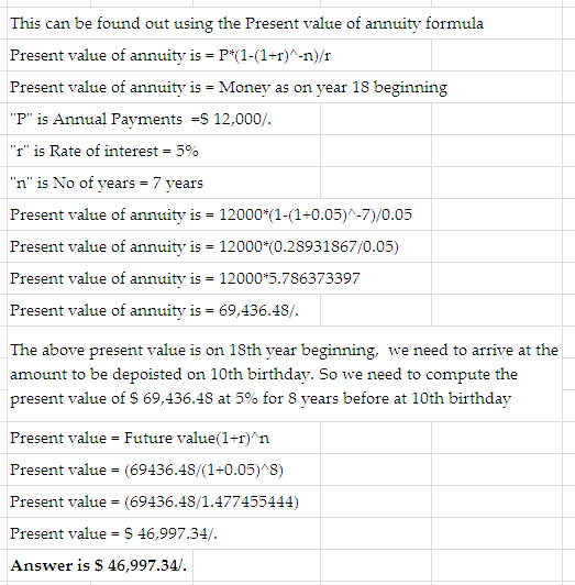This can be found out using the Present value of annuity formula Present value of annuity is =P*(1-(1-1)^-n)/ Present value o