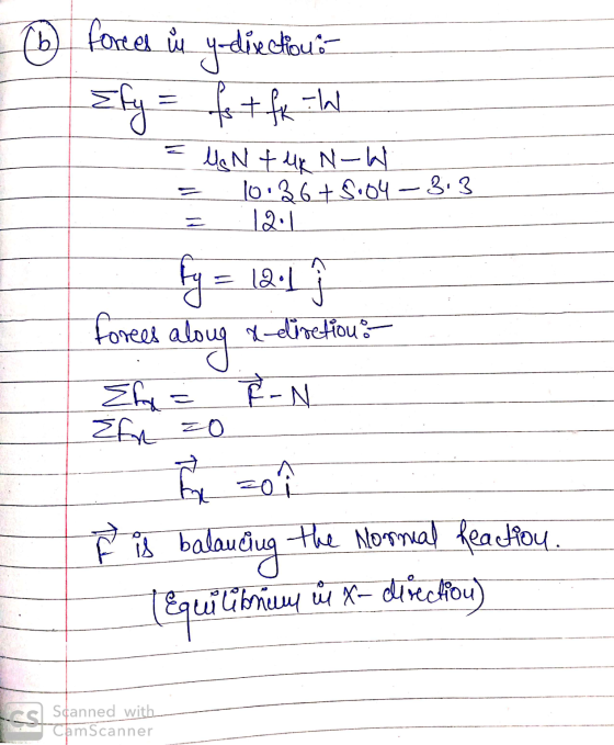 _ forces u y-disection:- y = f + fx W = UN 4 UxN-W = 10:36+$.04 – 3.3 3 12:1 fy = 12.1 forces aloug x-diretion & Eha = PN Efn