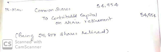 54,954 15-Maz. Common Shares TO Contribulee Coupilal on share retinement 54,954 CBeing 25, so shares Retiaed) Scanned with CS