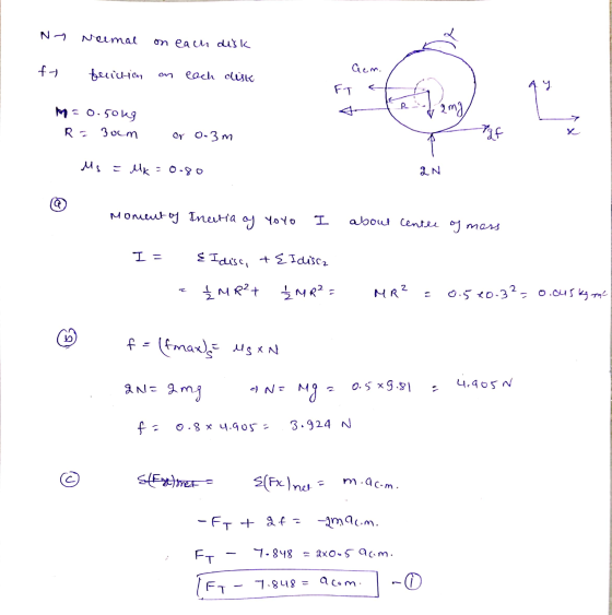 Na Neemal on each disk ft acm. feciation on each disk FT АЧ Pem R M 0.50kg R = 30cm or 0-3m faf Ms = MK = 0.80 LN Moment of I