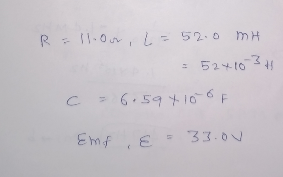 R RAHOM, L=52,0 mm = 11.ou, L = 52.0 m H = 52410-3 H c = 6.59+10 of Emf, E = 33.0v