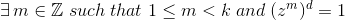 \exists \, m \in \mathbb{Z} \; such \; that \; 1\leq m< k\; and \; (z^{m})^{d}=1