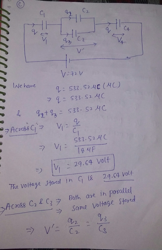 C 99 a Licz an V=72V We have 9 533.524€ (MC) 7 q = 533.52 4C qot q = 533.52 MC. » & Across C viza 533.5246 - VI T8 MF - V - 2