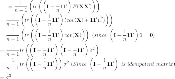 -1 (+ ((1-Eur) E(XX°)) -n-1 (ty ((1 - 4Y) (cov(X) +11,%)) -in-1 (tv ((1 - - 11 ) cov(x))) (since (1-11)1 = 0) --x ((1--11) (
