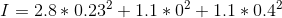 I = 2.8*0.23^{2}+1.1*0^{2}+1.1*0.4^{2}