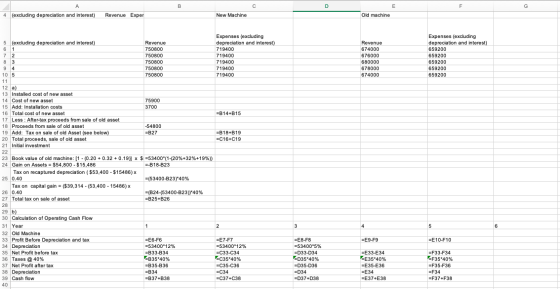 4 (excluding depreciation and interest) Revenue Exper New Machine Old machine 5 (excluding depreciation and interest) 6 1 72