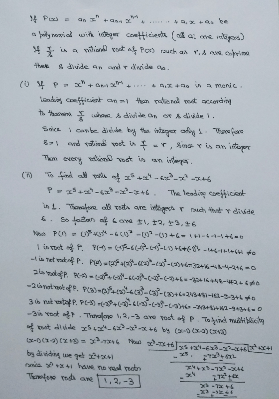 n-1 uotth ineger 봉 us a ratow root of Pc20 ouch as thea divide an and r dvide ao r,s are Cabrima leading coefficient n=l tha