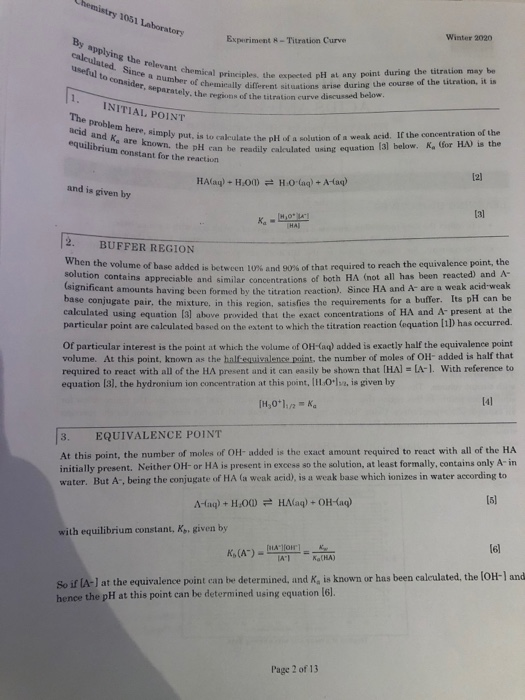 Chemistry 1051 Laboratory Experiment -Titration Curve Winter 2020 By applying the relevant chemie calculated. Since number of