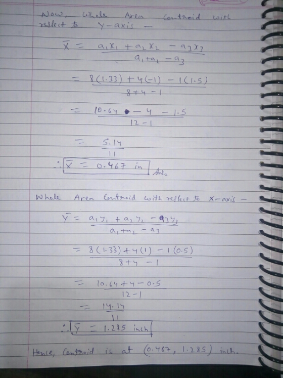 Area Now, reflect to Centroid with y-axis aix, tax2 - 9387 8(1:33) +461) - 1(1.5) 8+4 - 10.64 - 4 12-1 1.5 5.14 LE x = 0.467