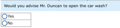 Would you advise Mr. Duncan to open the car wash? Yes O No