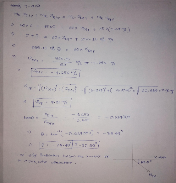 Along - axe Mo Upix & MR. UR 2X = MD. ODY & MR. URTY Goxo & 45x0 - 60x oppy + 450 (5.67 /2) 7 0 +0 = 60 X COFY + 255.15 KQ m/