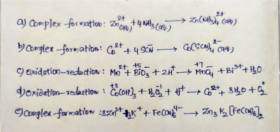 a) complex formation: To pa ty mble cous + Incubuition b. Complex formation : 644+ 4 SCô — CCsCwcas 9) oxidation_reduction :