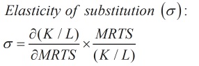 Elasticity of substitution (o): o= -O(K/L) MRTS OMRTS (K/L)