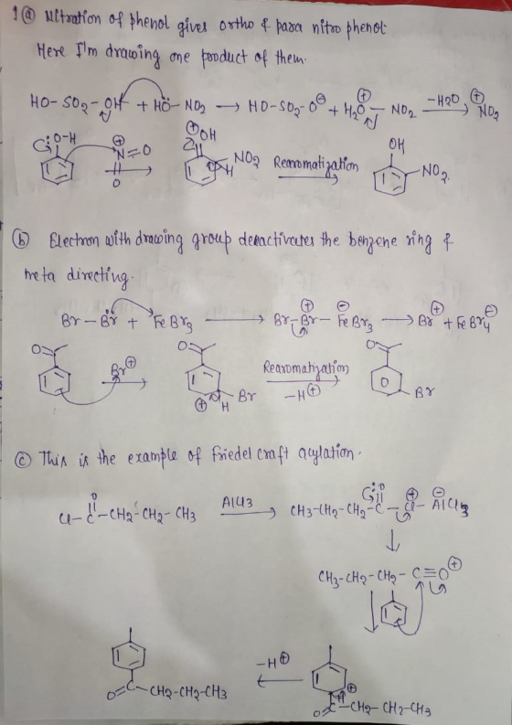 1 @ Nitoution of phenol gives orthof para nito phenot Here Im drawing one product of them. Ho-soo-ort + Hö- Noz Ho-so-88 +48
