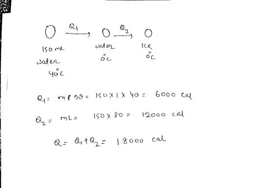 o ao ar o Isome water ice water sú od you Q = mBoo = 1500 1x 40 = 6000 cal Q = ml= 150x80 = 12000 cal Q= Q t Q = 18000 cal