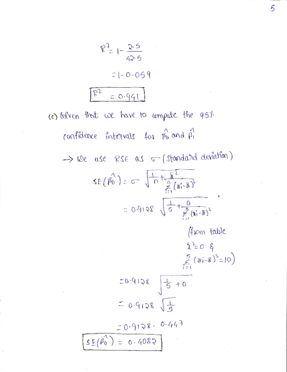 ੨। z| - 0· 05 ੫ ਇੱc 0-44. (e) Given that we have to compute the 95% confidenxe intervals for Fô and e → We use RSE as = (stan
