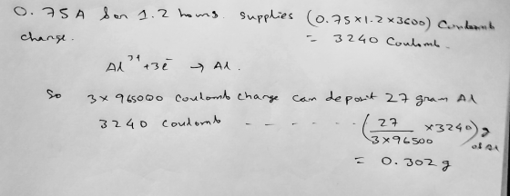 0.75A for 1.2 homs. Supplies (0.75*1-2x3000) Condant change. - 3240 Coulomb If АЛ +3 > AL so 3x 965000 contomt change can dep