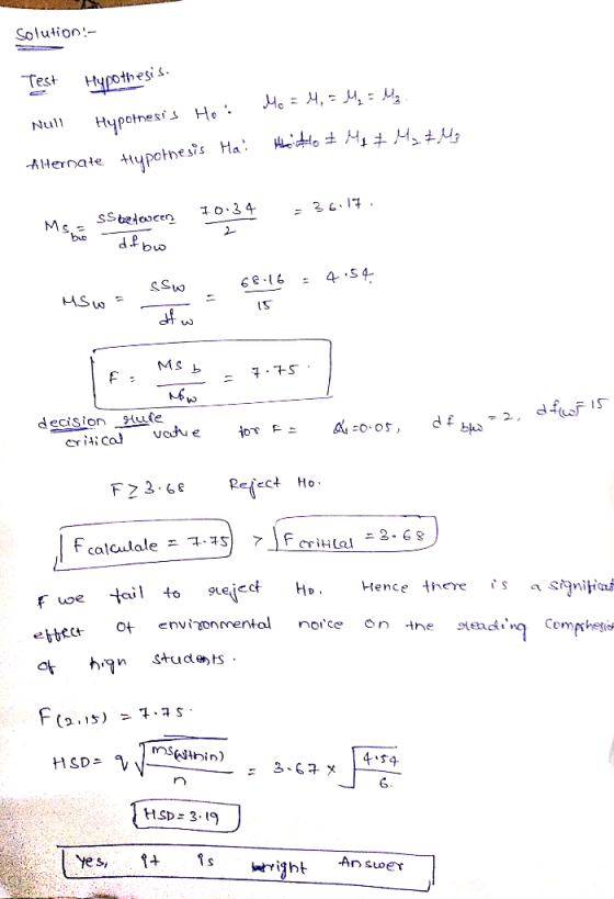 Solution!- Test Hoothesi 4:4:4: H、 Hypothesis enate ypothess IS LAN Ms b 卜.6yJ d ecisionHfe ect Ho to 9e İcct HD . Hence ther
