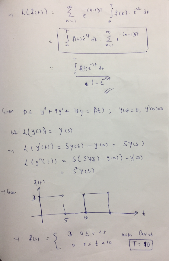 hlf(t)) = 8W -(0-1BT e Jeck). est de =) 2 n-- (n-1ST stores j f(t) est dt. E ne) 7 S feljest do -54 I Given D.E y + qyt sy