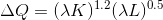 \Delta Q = (\lambda K)^{1.2}(\lambda L)^{0.5}