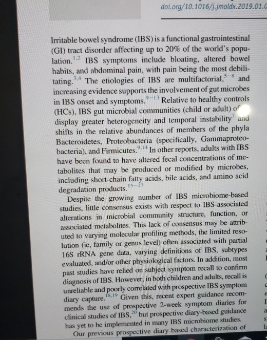 doi.org/10.1016/j.jmoldx.2019.01.C. Irritable bowel syndrome (IBS) is a functional gastrointestinal (GI) tract disorder affec