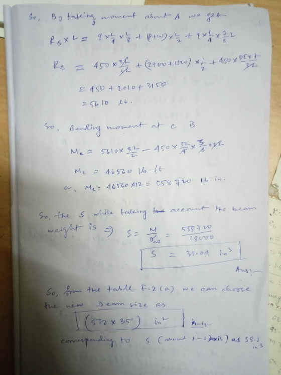 So, By taking woment about A we get Roxla qx x 3 + P +W) x 2 + 9 +2 x 2 RB = 450*32 + (29 600 + 1120) x2 + 450 x 32 x 2 2 450