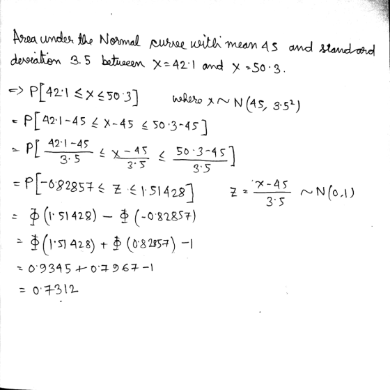 Araa undor the Normal uo with meam 4s and add 421-45 ㄑㄨ-45 〈 503-15 3.5 3. S φ (1. 51 429)-φ (-082857)