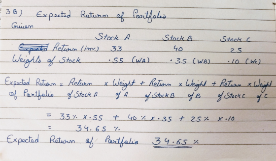 E 3B) Expected Return of Portfolio Guien Stock A Stock B - Sepected Return lins) 33 40 Weights of Stock .SS (WA) 35 (WB) Stoc