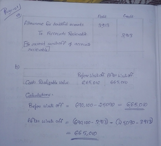 Pageol Crkedlit Debit Allowance fo doubtful accounts. 3913 To Accousts Recievable 3913 To etord criteoff d acco curts ecevabl
