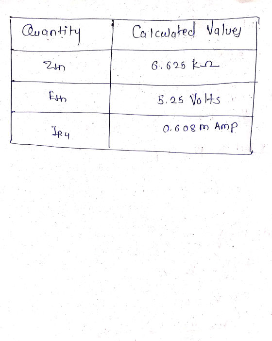 Quantity Calcelated Values zin 6.625 kih 1 . Eth 5.25 Volts IR 4 0.608 m Amp