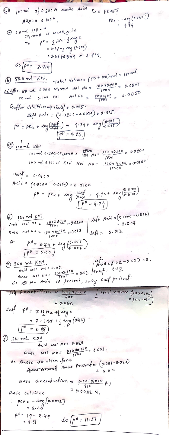 ☺ loomd of 0.200 M acetie Acid Ka = 118 21075 KOH = 0.100m, Plas-dog ( - 4.44 . @ 0.0 ml Koh ~ CH2COOH is weak neid to pH = {