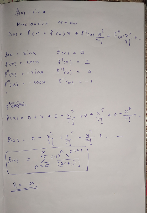fix) = sina Maclaunins senes fen) = frost flco) at fron 2 + 602313 + 3 o fext = sina f(a) = cosa -sina fol flro) flol 1 $ca