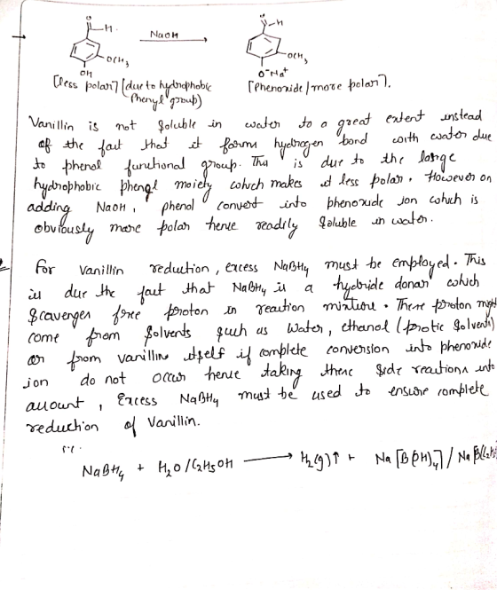 L . Noon 011 Poch, ornat (less polar7 (due to hydrophobic [Phenonide) more polar). Phenyl group) Vanillin is not soluble in w