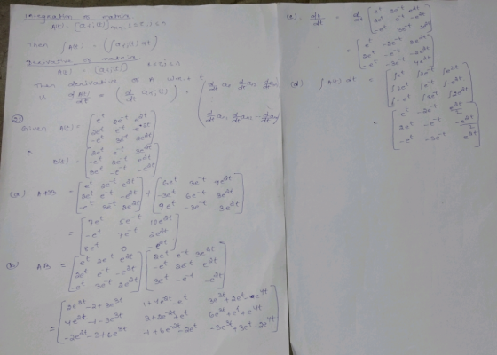 Then Denivarive matrin ce) THan Jt et odenivatve 1A et 3e f Given aodt. AlC) -Sedt e t det At) olt yedt 7 e*at et 3et fet ded