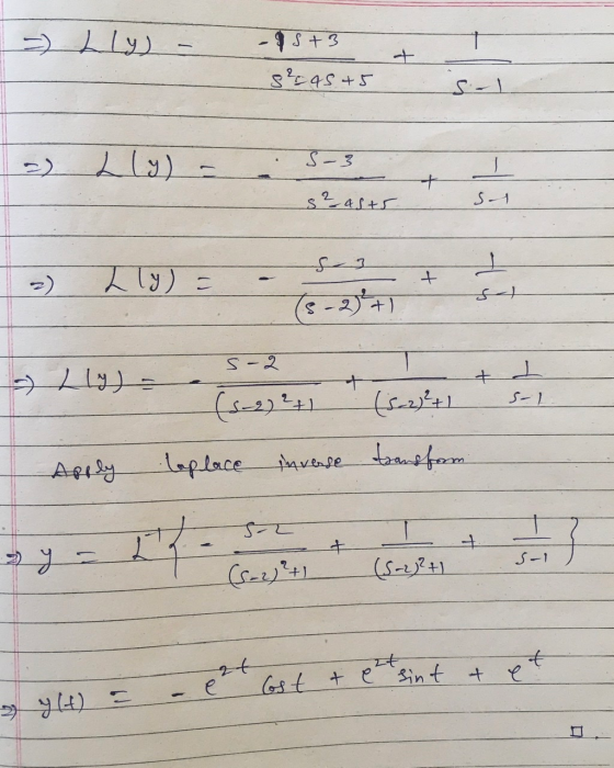 19 - کی + s2 4S - رود 3- کی s² ast5 - 2 (9) = ) (+ 2 - ي) ل ا ک ردار 2- S رہا رو محلول( transform inverse Laplace Apply ا ا د
