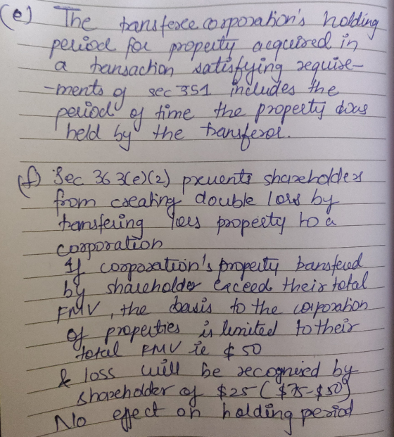 e The banstesce corporations holding period for property acquired in a tansaction satisfying requise- ments of sec 351 inclu