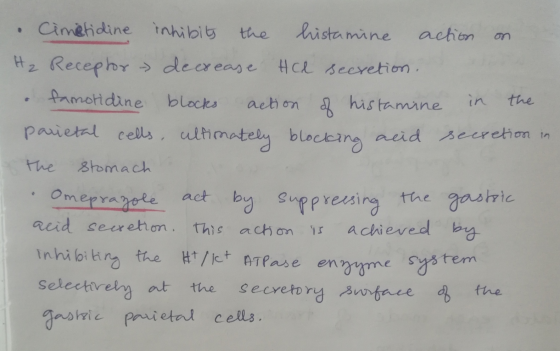 Cimetidine inhibits the histamine action on H₂ Receptor decrease el secretion. famotidine blocks action of histamine in the p