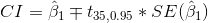 CI=\hat{\beta }_{1}\mp t_{35,0.95}*SE(\hat{\beta }_{1})