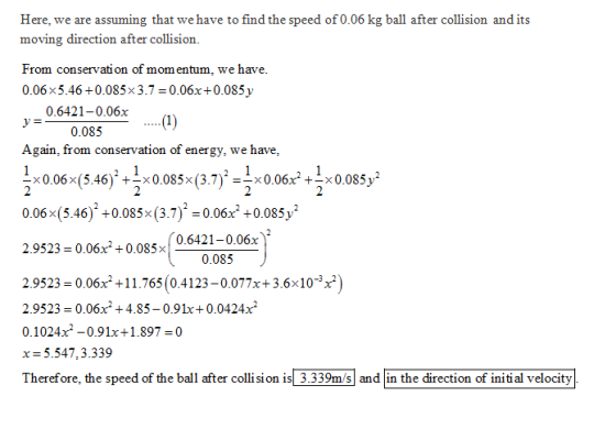 Here, we are assuming that we have to find the speed of 0.06 kg ball after collision andits moving direction after collision.