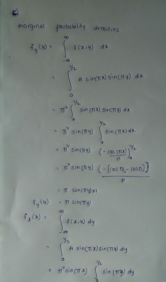 marainal psobability densities ed n sinlT9 ( Sin(M)小 - TSin(my) ( (05 (12) TT sin(TTY) xy) dy A sin(TTX) Sin(T14) dy