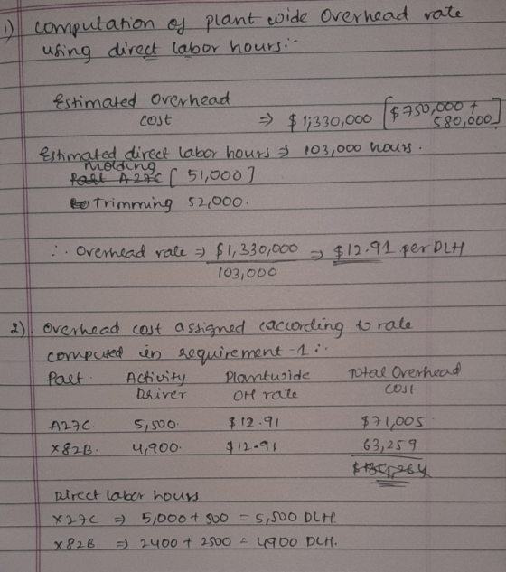 overhead rate computation of plant wide using direct labor hoursi- ,000 580,000 Estimated overhead cost → $1;330,000 Estimate