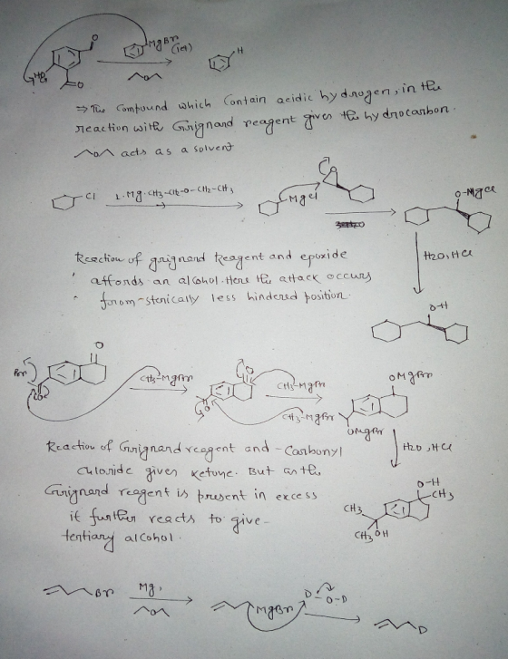 EO The compound which contain acidic by drogen, in the reaction with Grignard reagent gives the hydrocarbon. or acts as a sol