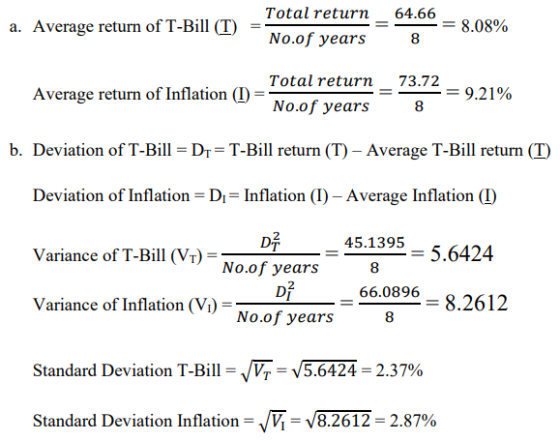 Total return a. Average return of T-Bill (T) = No.of years 64.66 8 Total return Average return of Inflation (1) = No.of years