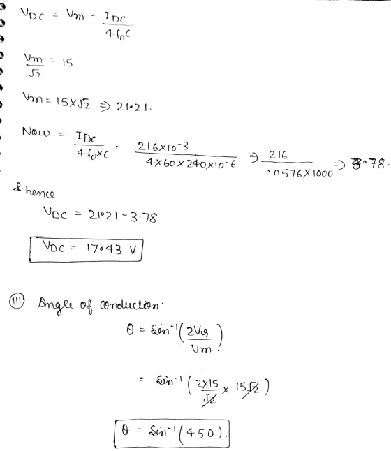Vor = Vom - IDC 4 foc Vm = 15 Vm= 15x33 35) 2121. NOW = IDC = 4 foxc 216X10-3 4-X 60 X 240x10-6 ) 216 x 240x10 - =) 50576X100