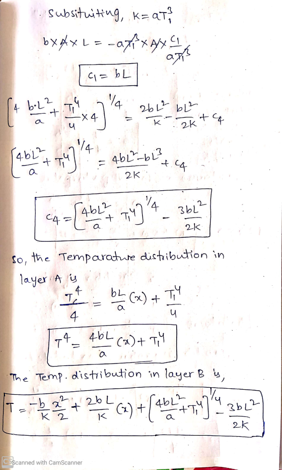 1. Subsitwiting, k= at bxkz - -ох хуун 2ks elepas 2k so, the Temparature distribution in layer A is van 74 - 4b (2) + 74 The