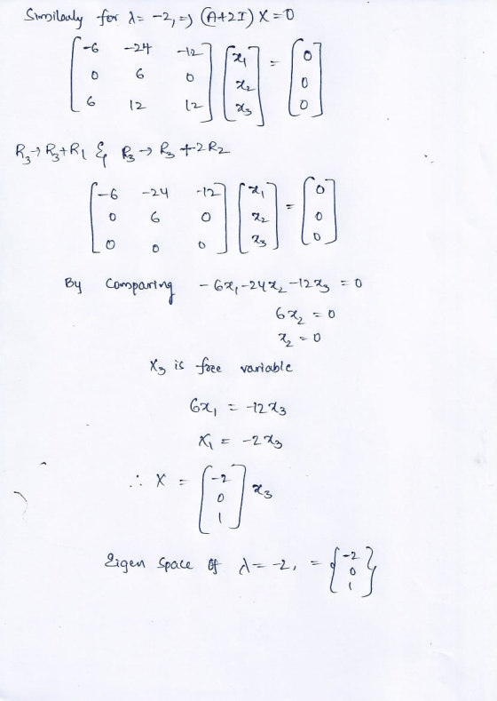 Similouly for 1= -2,5) (A+21) X=0 -24 24 0 6 12 (2 R₂ Rythy & R₂ R₂ +2 R2 -24 6 22 0 By comparing -68, -24% -12% 62 X = 0 X₂