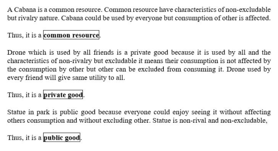 A Cabana is a common resource. Common resource have characteristics of non-excludable but rivalry nature. Cabana could be use