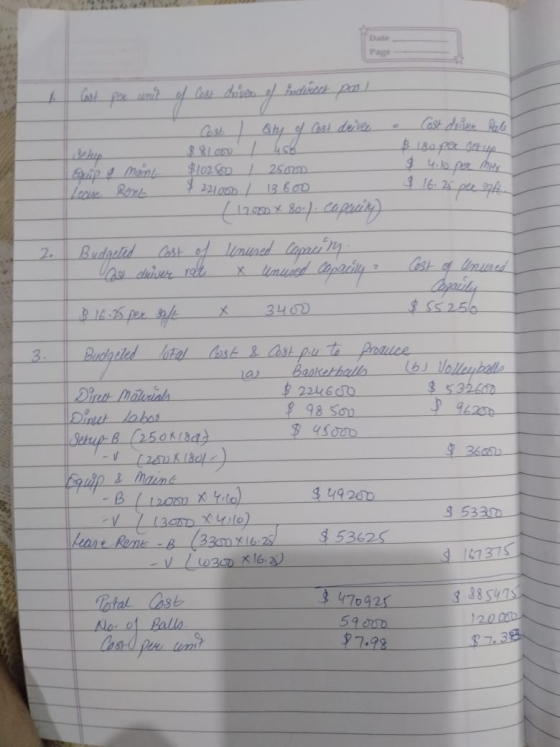 2. Cost / Oly of cost driver Cost driver Rate 3 8L0597 B. Bo per le am Mainte $10260 250m 34Dar thur Lease Rent 221000 / 1360