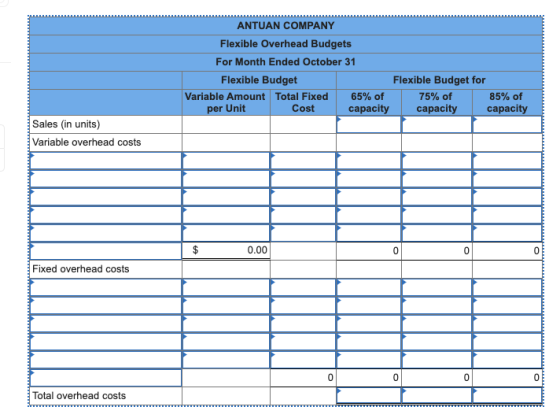 ANTUAN COMPANY Flexible Overhead Budgets For Month Ended October 31 Flexible Budget Flexible Budget for Variable Amount Total