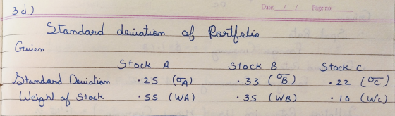 Date: _/ / _Page no: 3d) - Date Portfalis d _Page no: e Standard deviation of Guien Standard Deviation - Weight of Stock Stoc